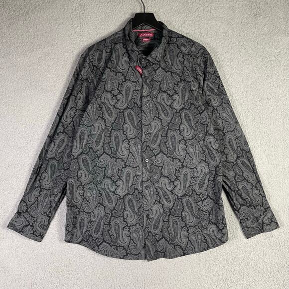 AXIST‎ Men's XXL Black Paisley Stretch Button-Up Long Sleeve Dress Shirt - Picture 1 of 8
